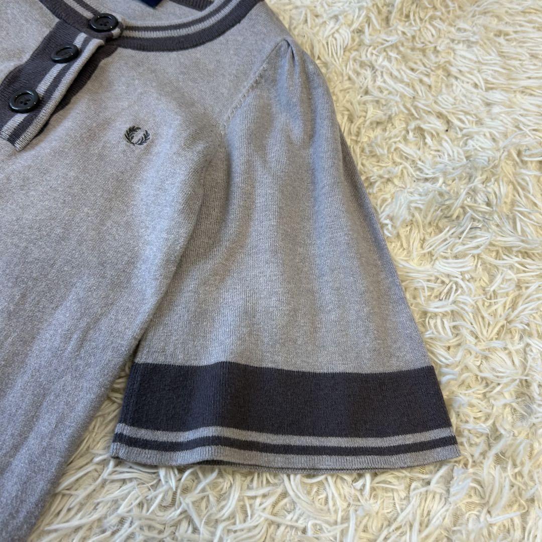 フレッドペリー カシミヤ 半袖サマーニット チュニック ヘンリーネック グレー
