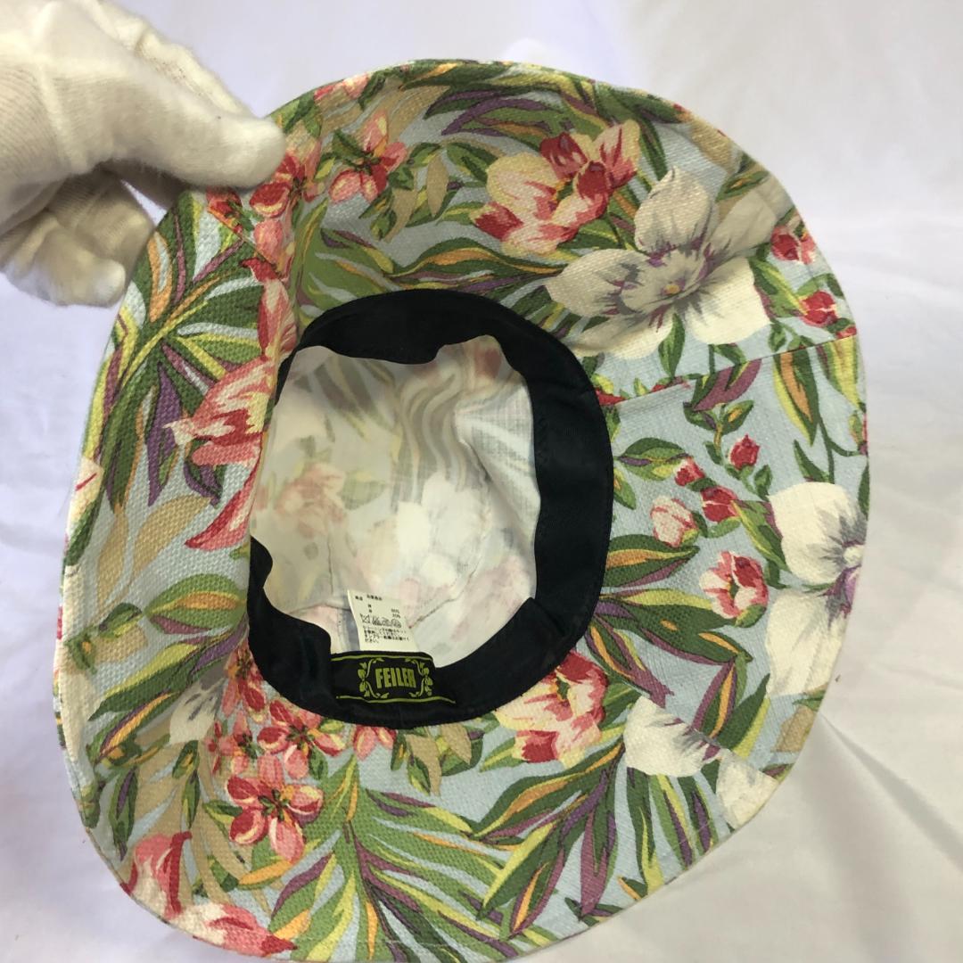 寄付対象品 フェイラー FEILER リネン混 花柄総柄 ハット 帽子