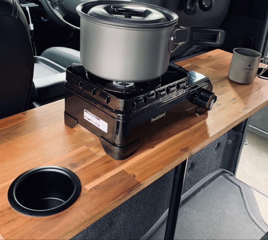 キャラバン NV350 セカンドテーブル アカシア材 カップホルダー