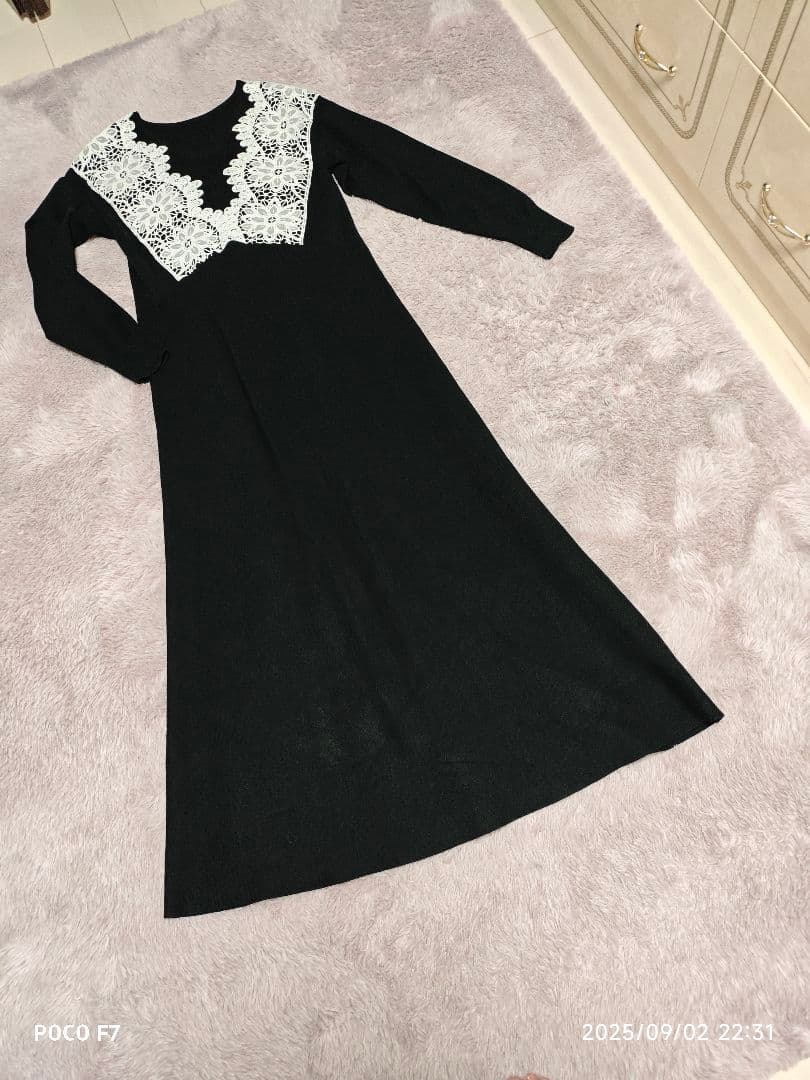 美品グレースコンチネンタルdiagramレースニットワンピース 黒 36