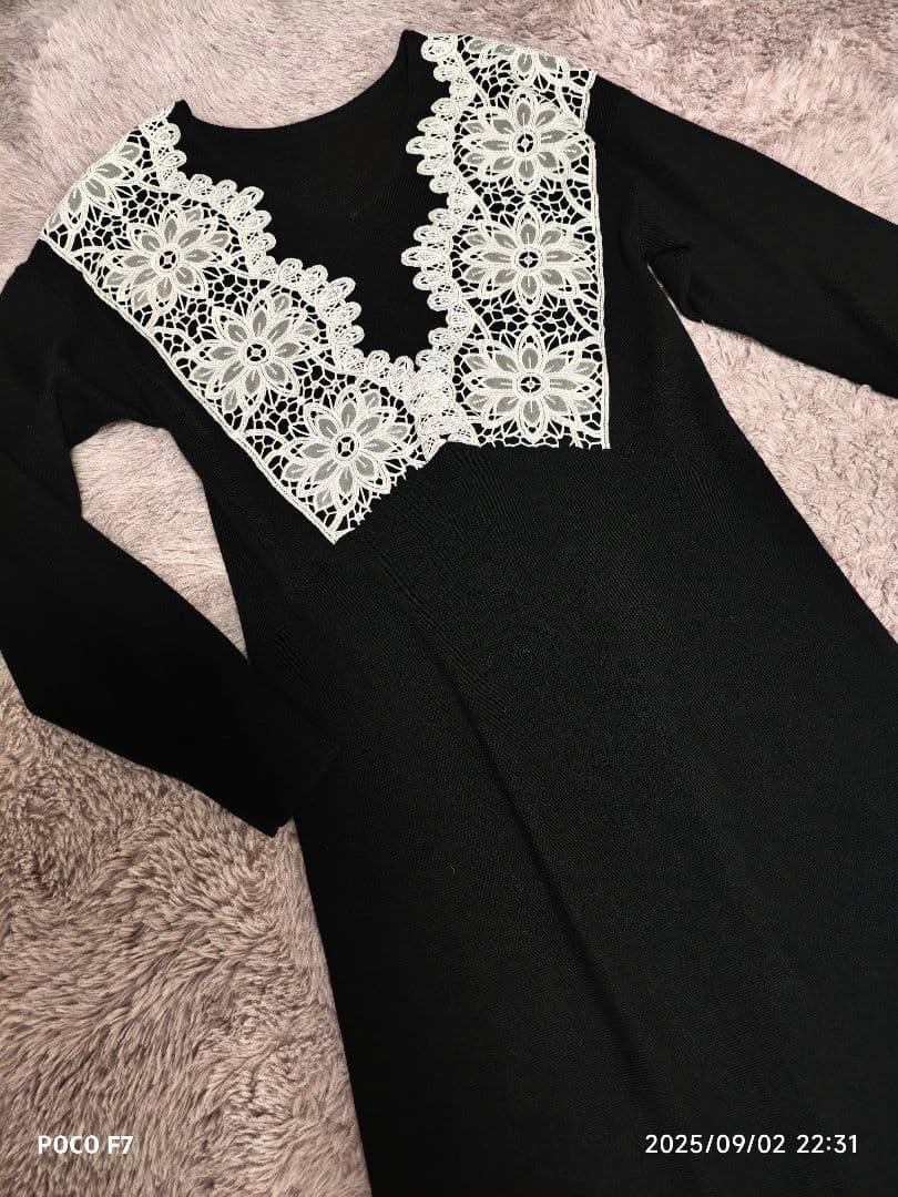 美品グレースコンチネンタルdiagramレースニットワンピース 黒 36