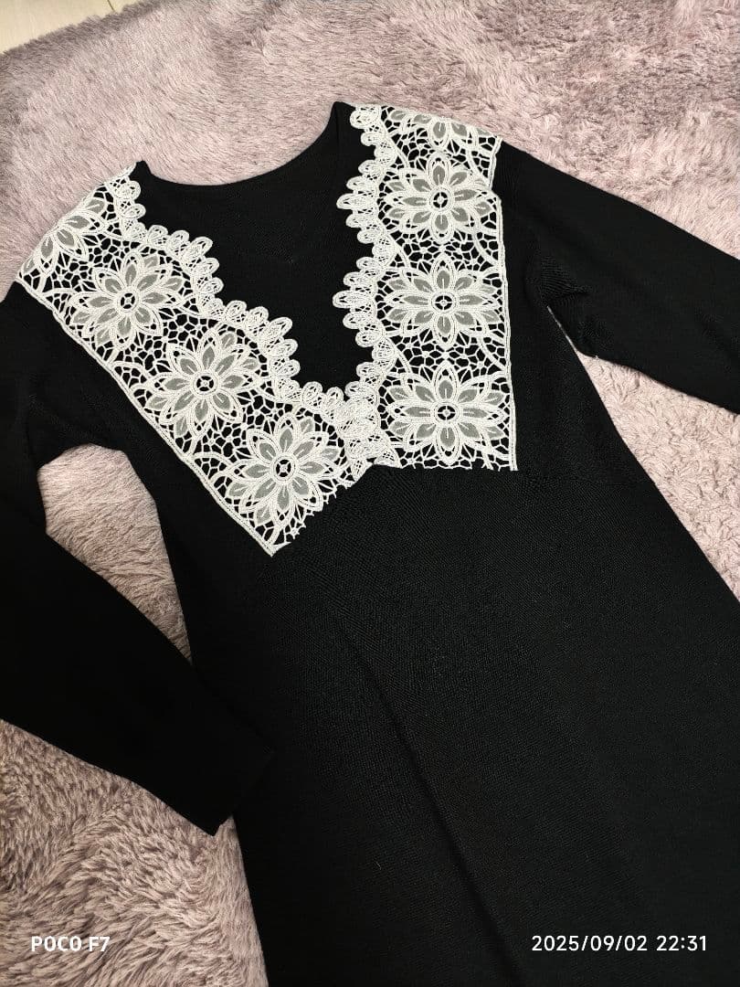 美品グレースコンチネンタルdiagramレースニットワンピース 黒 36