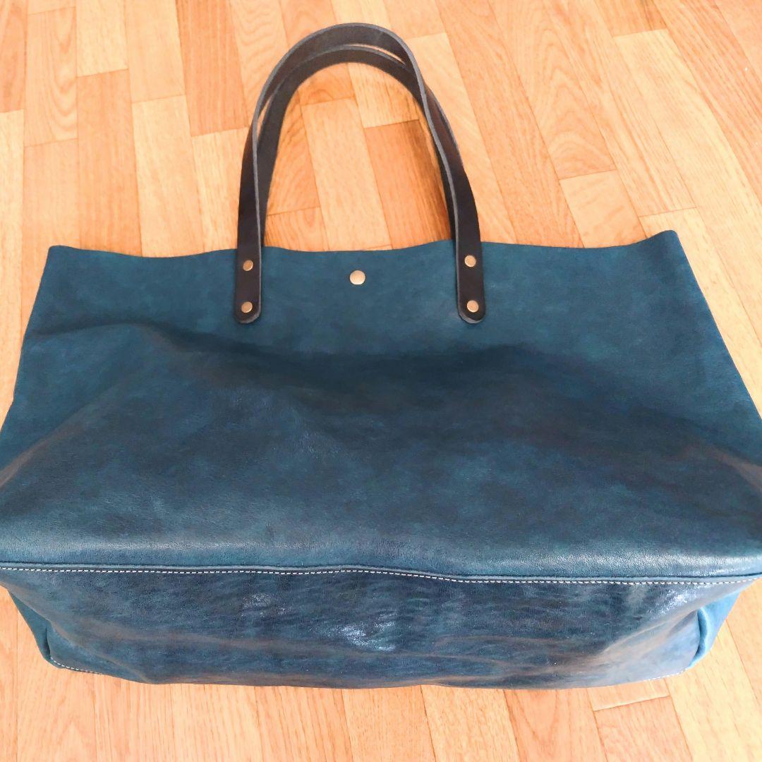 ハンドメイド　ヌメ本革　トートバック　クリーマ　ブルー　新品／未使用品　1015