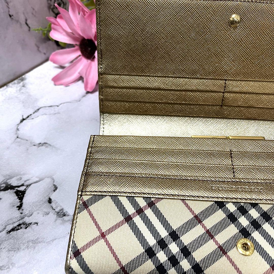 【新品同様】BURBERRY バーバリー がま口 長財布 ゴールド ノバチェック
