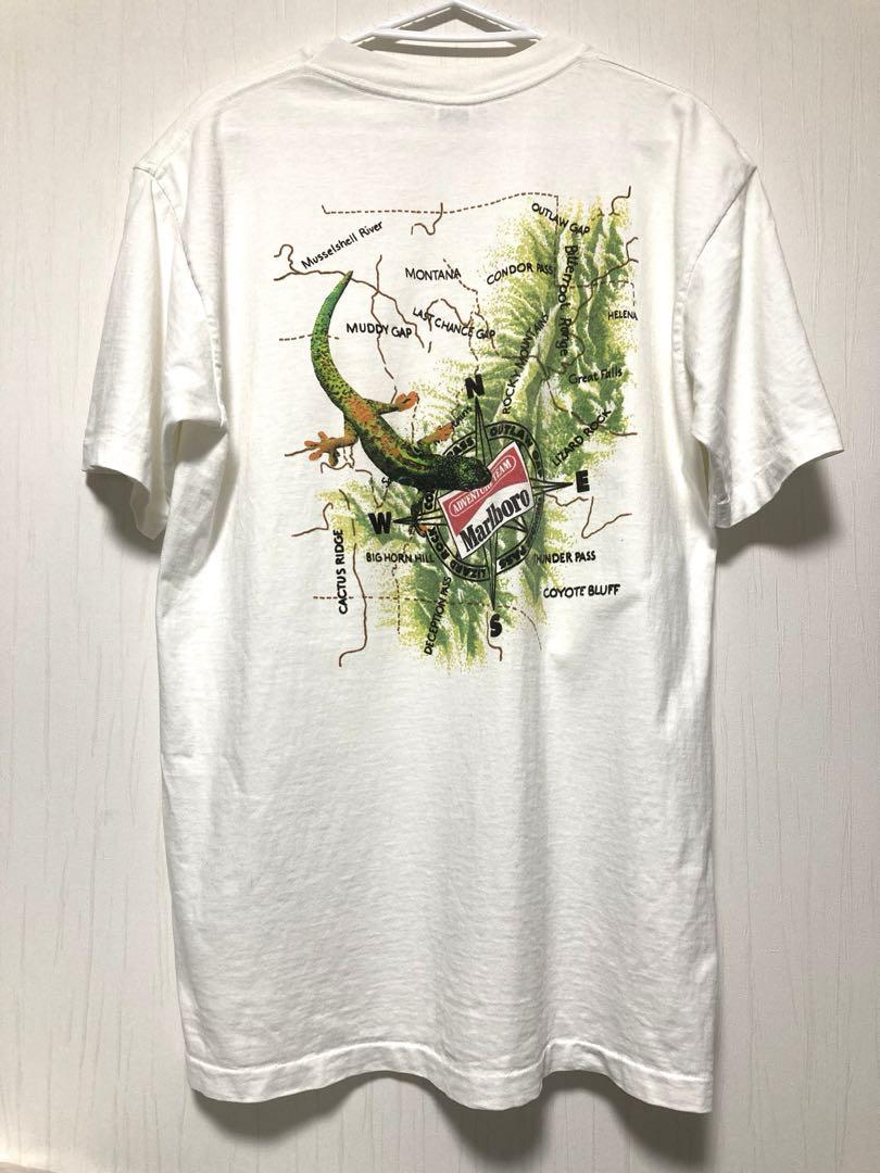 ホットなアイテム、ホットな節約 marlboroマルボロリザードコンパスマップTシャツホワイト トップス