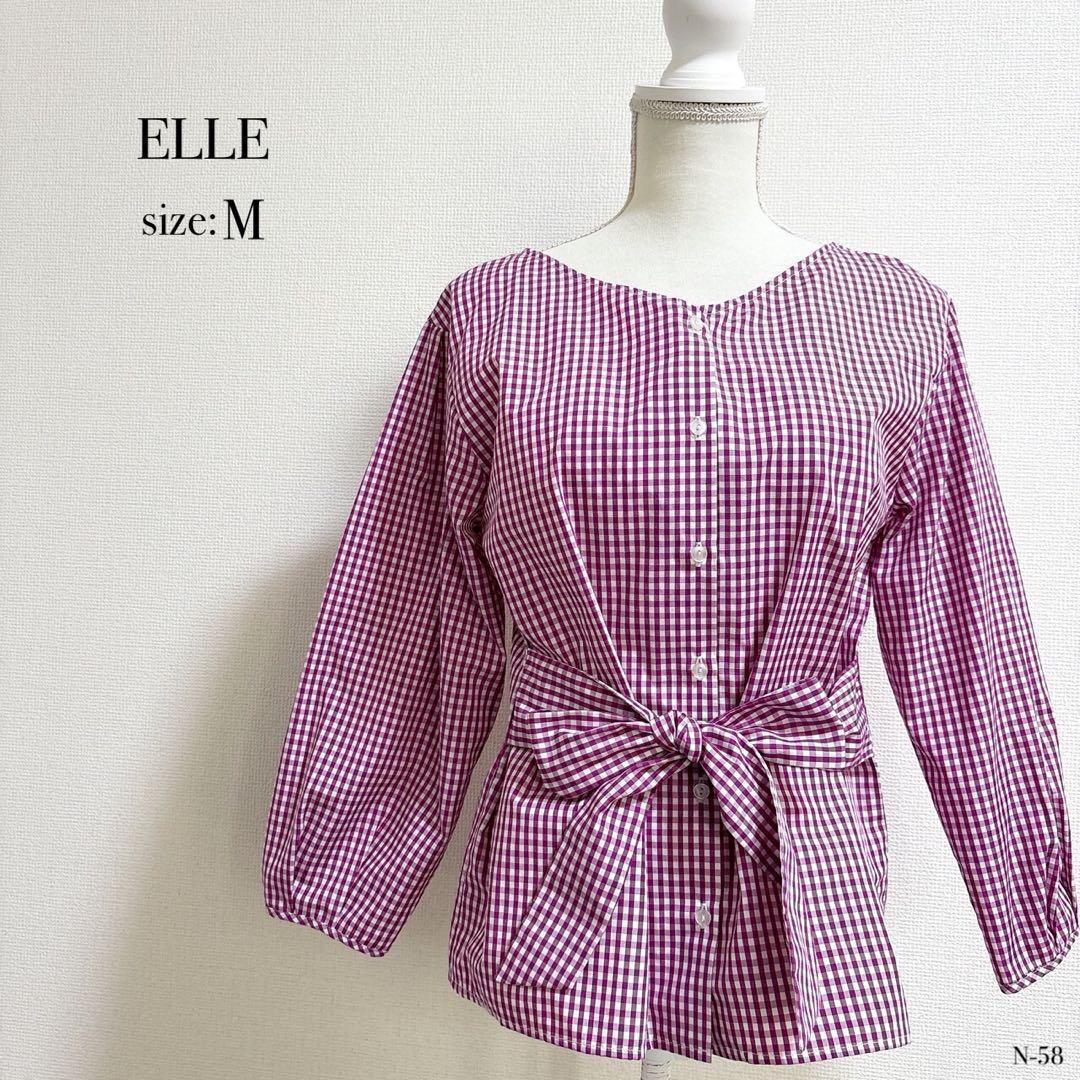 タグ付き✨ ELLE エル 長袖 シャツ チェック柄 綿 イタリア製