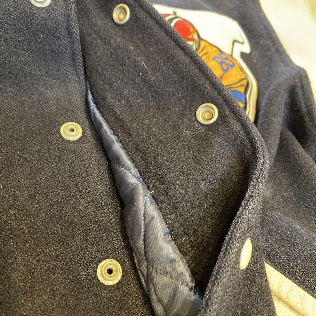 VAN JACKET INC. 本革スタジャン 紺×白 アメフトワッペン