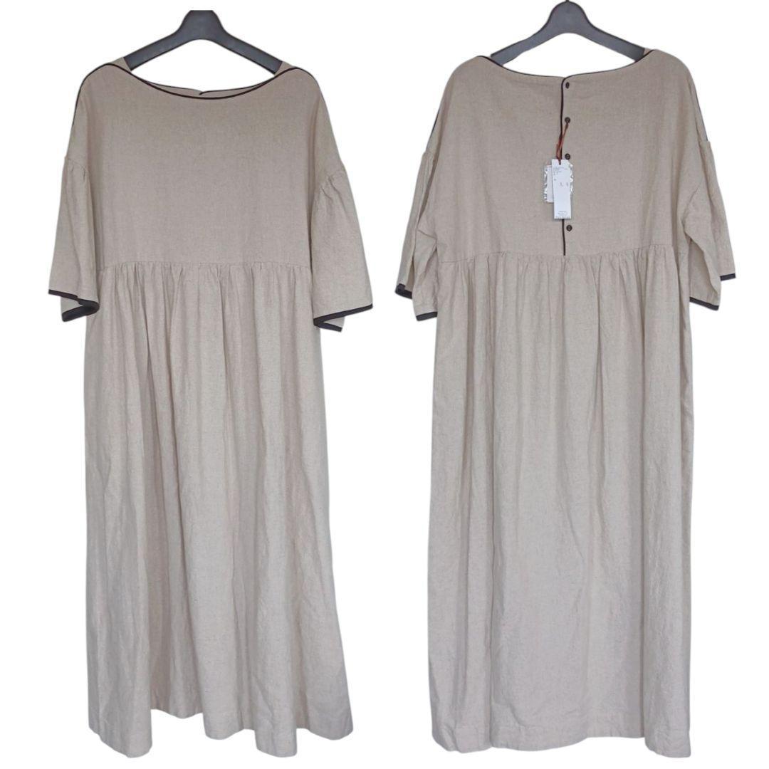 【新品★studio CLIP】リネンコットン配色ワンピース 手洗い可 完売品 【新品★studio CLIP】リネンコットン配色ワンピース 手洗い可 完売品