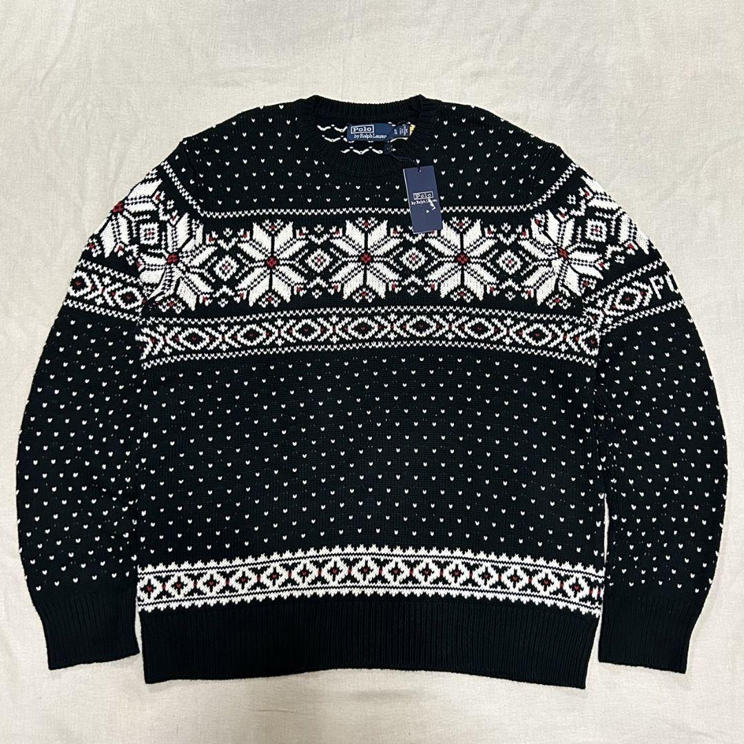 NY発 ポロラルフローレンノルディックニット BLACK XL 復刻ブルータグ