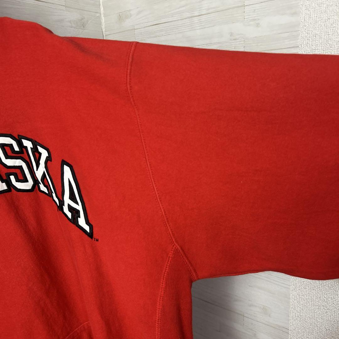 プルオーバーパーカー　リバースウィーブ　ビンテージ90s 刺繍ロゴ　カレッジロゴ