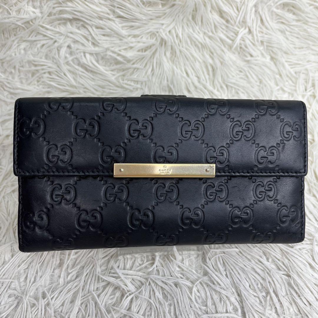 美品】グッチ 長財布 GG柄 シマ フラップウォレット ゴールド
