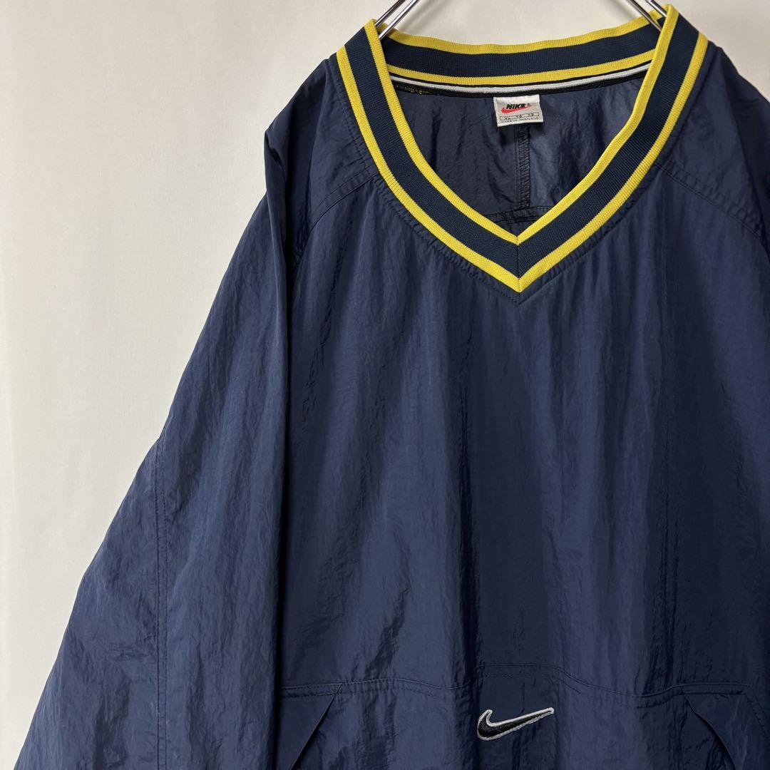 白タグ　ナイキ　ナイロンプルオーバージャケット　刺繡ロゴ　XL ネイビー　古着