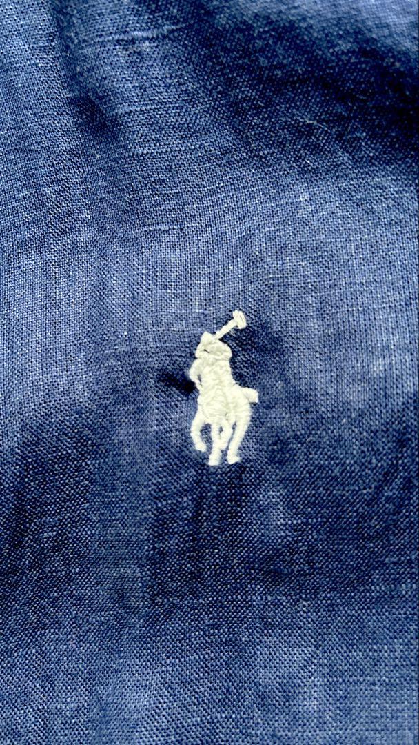 RALPH LAUREN ラルフローレン リネンシャツ パフスリーブ ネイビー RALPH LAUREN ラルフローレン リネンシャツ パフスリーブ