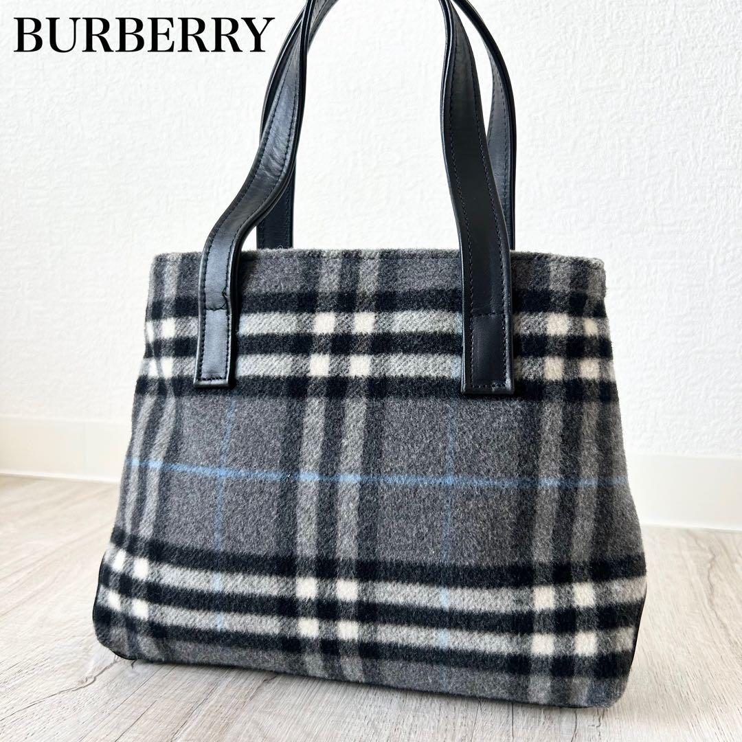 極美品 バーバリー BURBERRY ウールハンドバッグ レザー ノバチェック 画像1