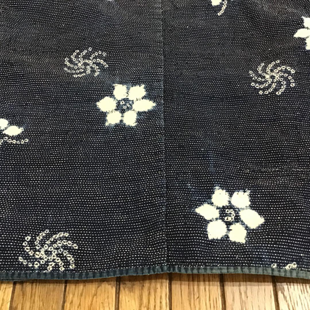 津軽　刺し子半纏　　　絞り布　絣　古布