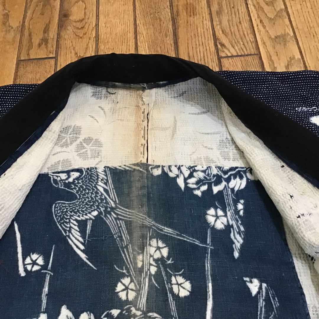 津軽　刺し子半纏　　　絞り布　絣　古布