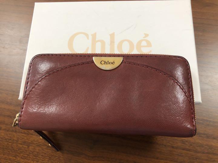 クロエ 長財布 エンジ色