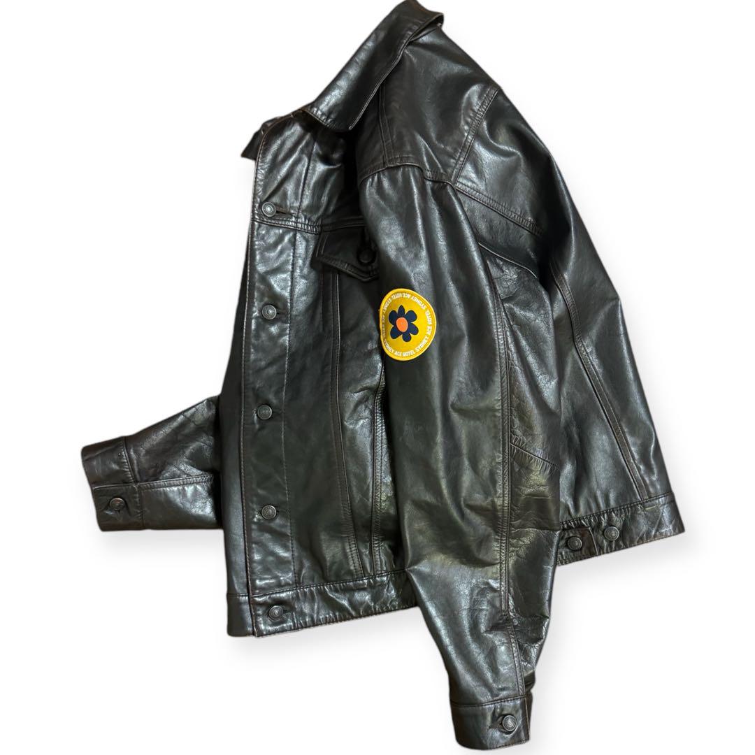 雰囲気抜群 OLD GAP 90s 00s トラッカー レザージャケット L 茶 画像3