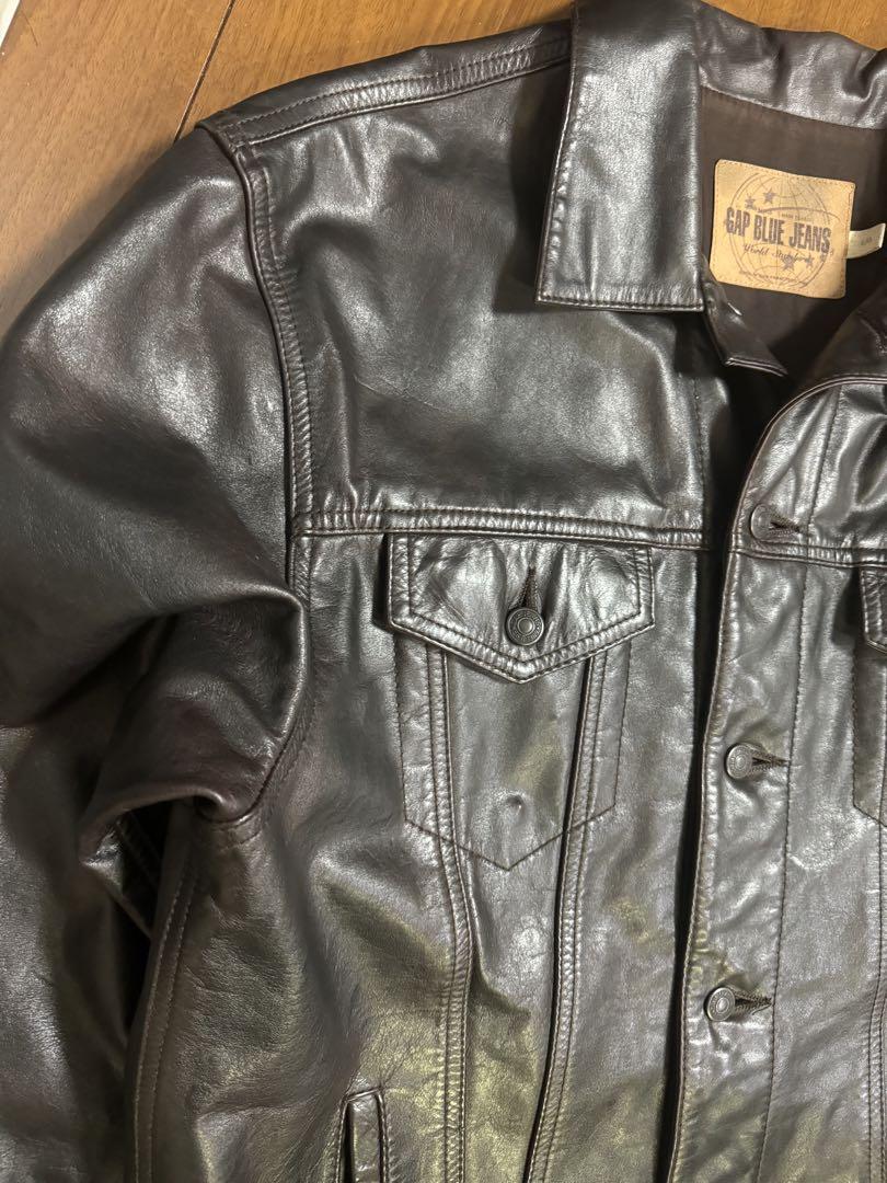 雰囲気抜群 OLD GAP 90s 00s トラッカー レザージャケット L 茶 画像5