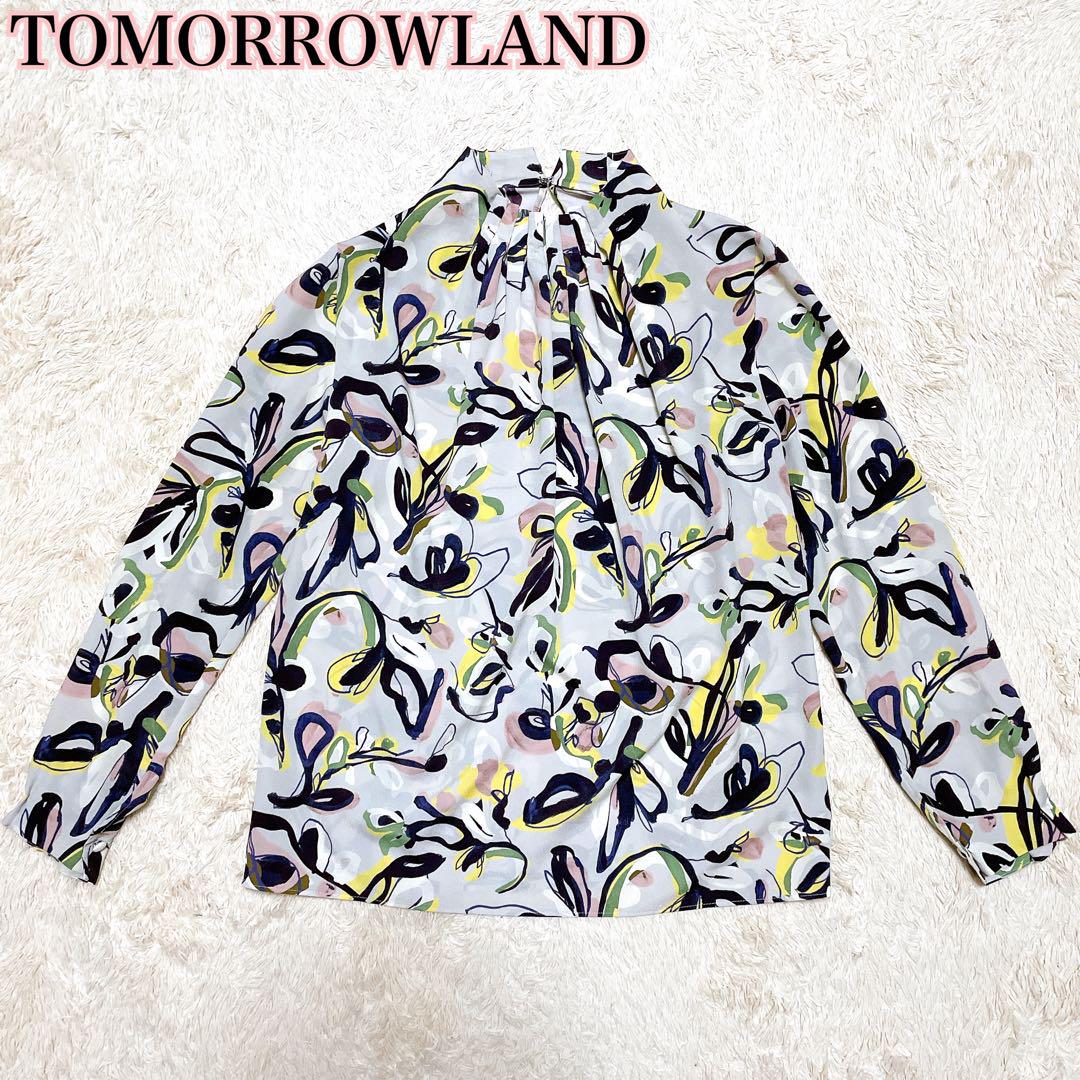 TOMORROWLAND リラリーフプリント ネックギャザー ブラウス シャツ