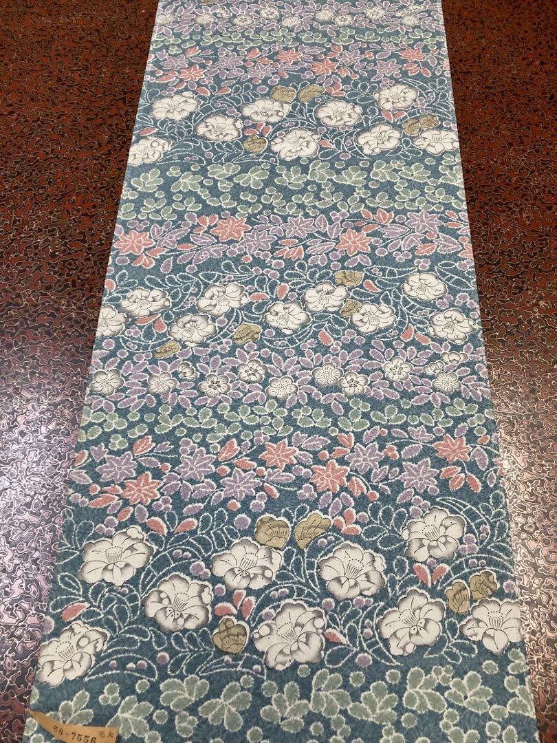 青緑色 花柄（辻が花調） 小紋 反物（未仕立て）