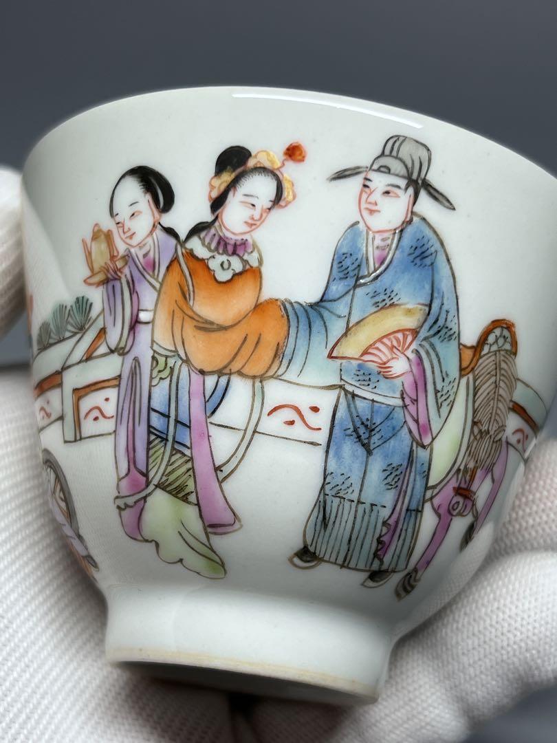 古美術 中国古磁 粉彩 手絵 唐物 大清光緒年製在銘 茶碗 茶道具 コレクション