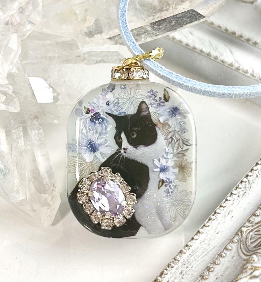 【C1119】レジンネックレス ペンダント 天然石 オルゴナイト 猫