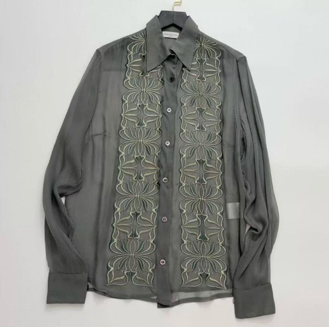 Dries Van Noten 刺繍シルクシャツは Dries Van Noten グリーン刺繍シャツ トップス