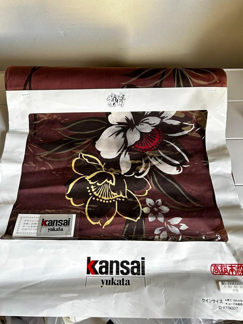 新品　 寛斎 浴衣 反物 綿浴 小豆色