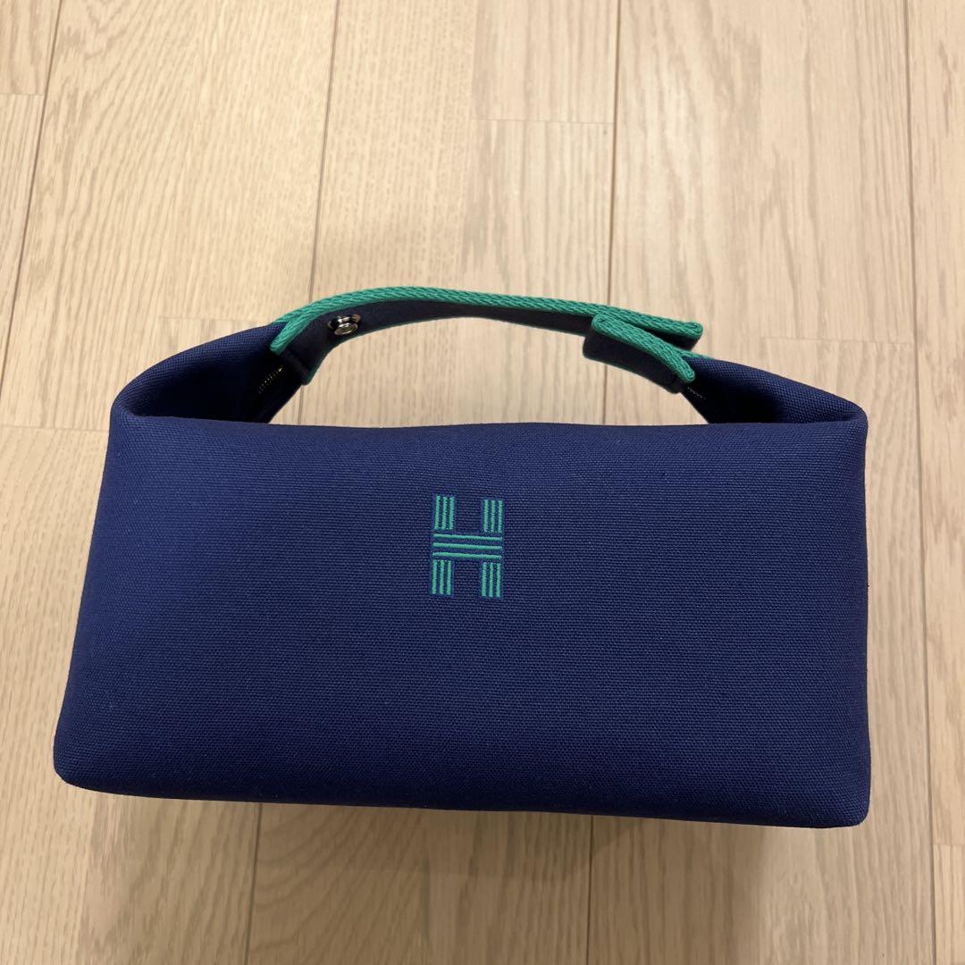 HERMES ブリッドアブラックGM キャンバス ハンドバッグ ブルー