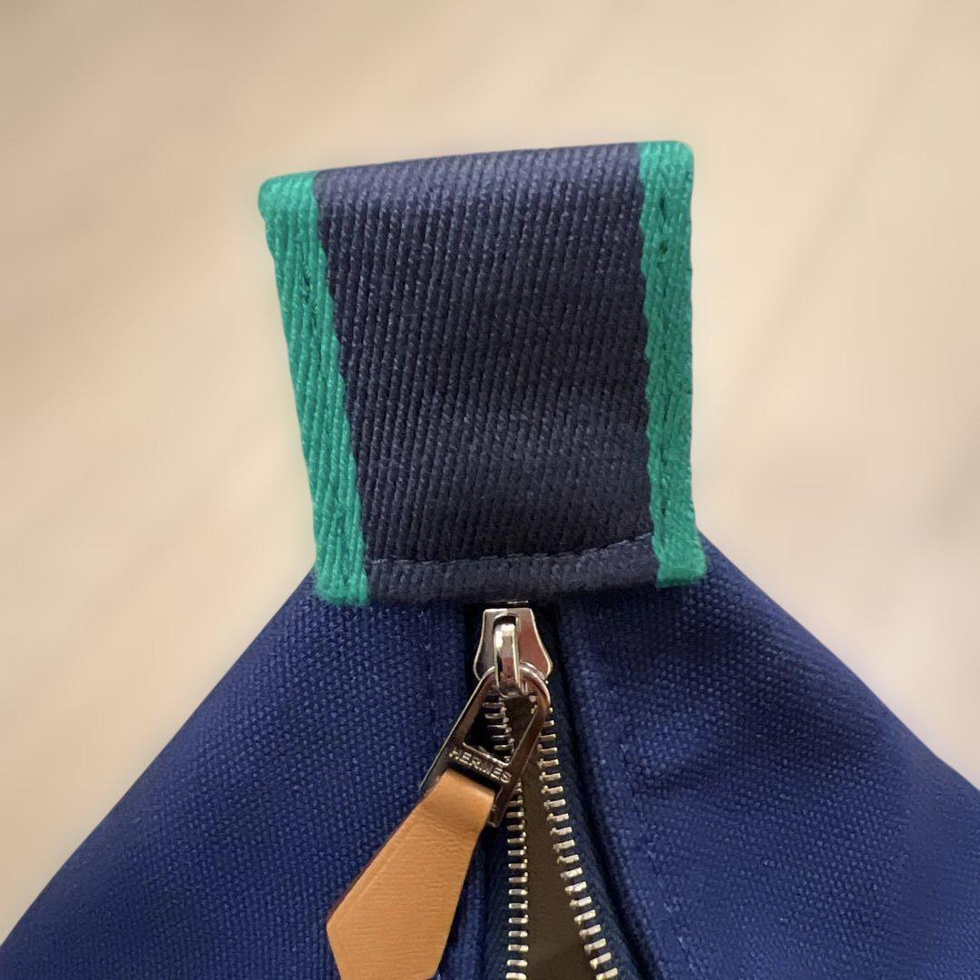 HERMES ブリッドアブラックGM キャンバス ハンドバッグ ブルー