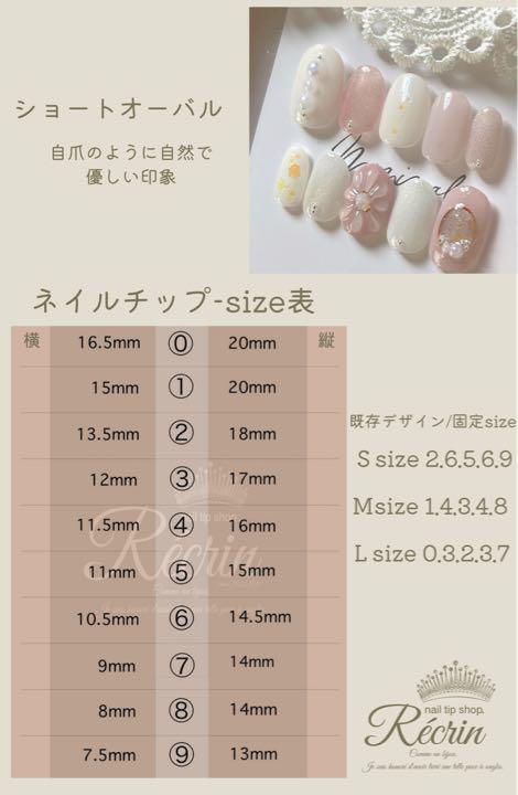 ☆チップサイズ表・種類 確認画面☆ ネイルチップ・付け爪
