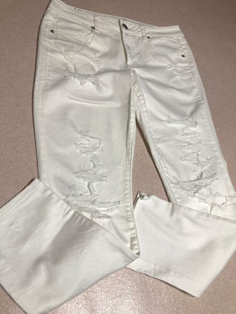 y2k 美品 アメリカンイーグル スキニー ストレッチ クラッシュ デニム 白