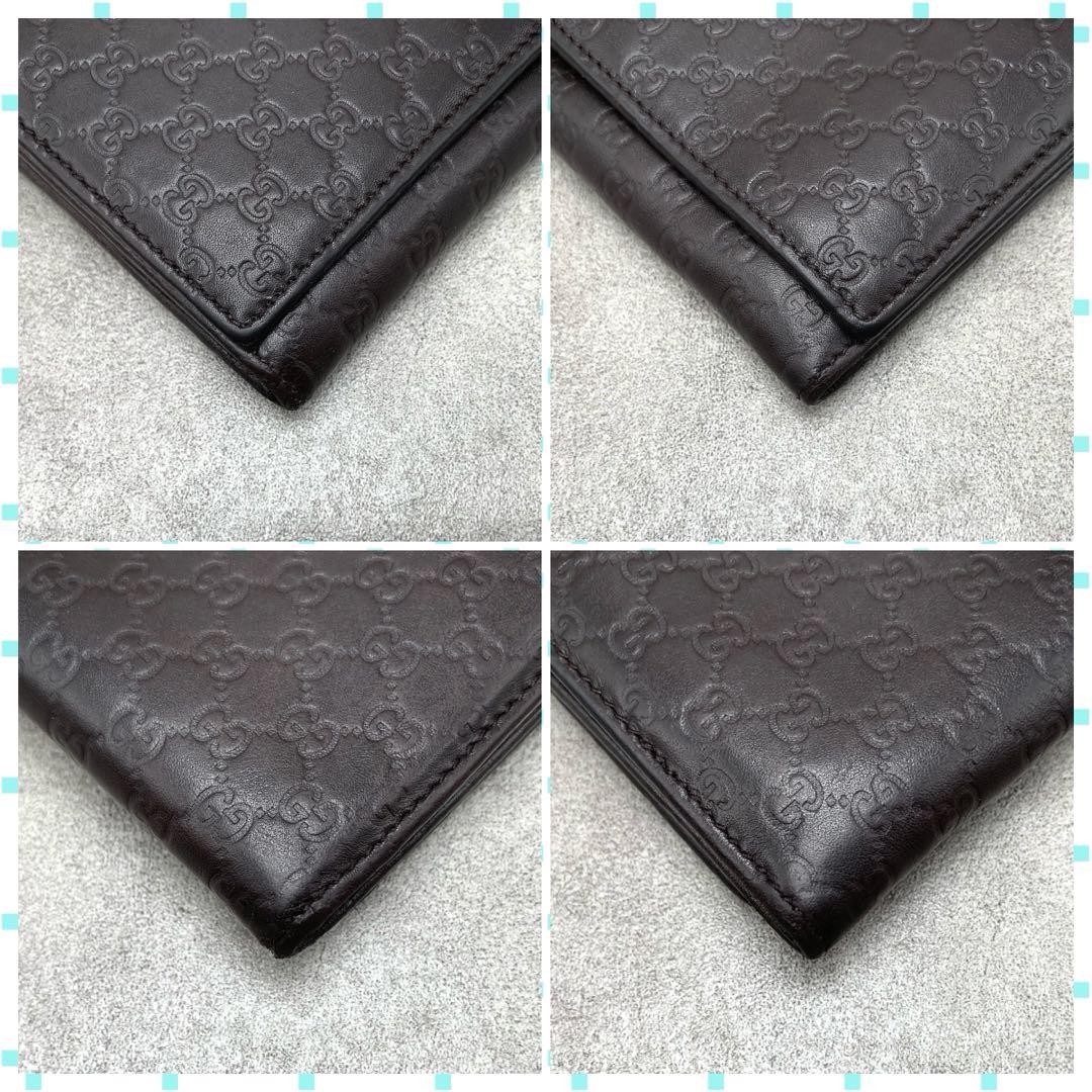 GUCCI マイクロシマ シマレザー 長財布 二つ折り ダークブラウン レザー