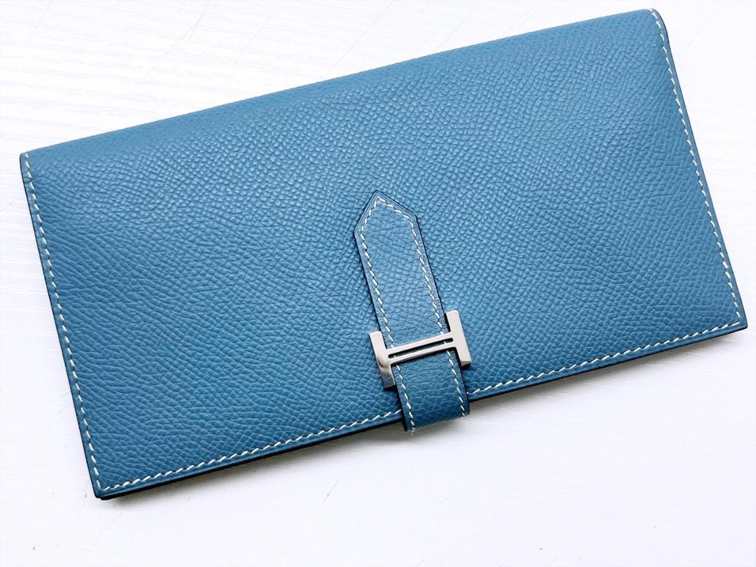 美品 HERMES エルメス ベアン クラシック 長財布 ブルージーン □K
