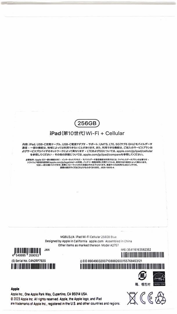 iPad (第10世代) Wi-Fi + Cellular ブルー 256GB 画像3