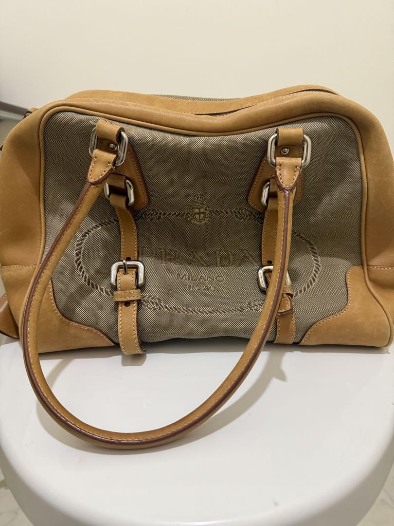 PRADA ベージュ ハンドバッグ キャンバス