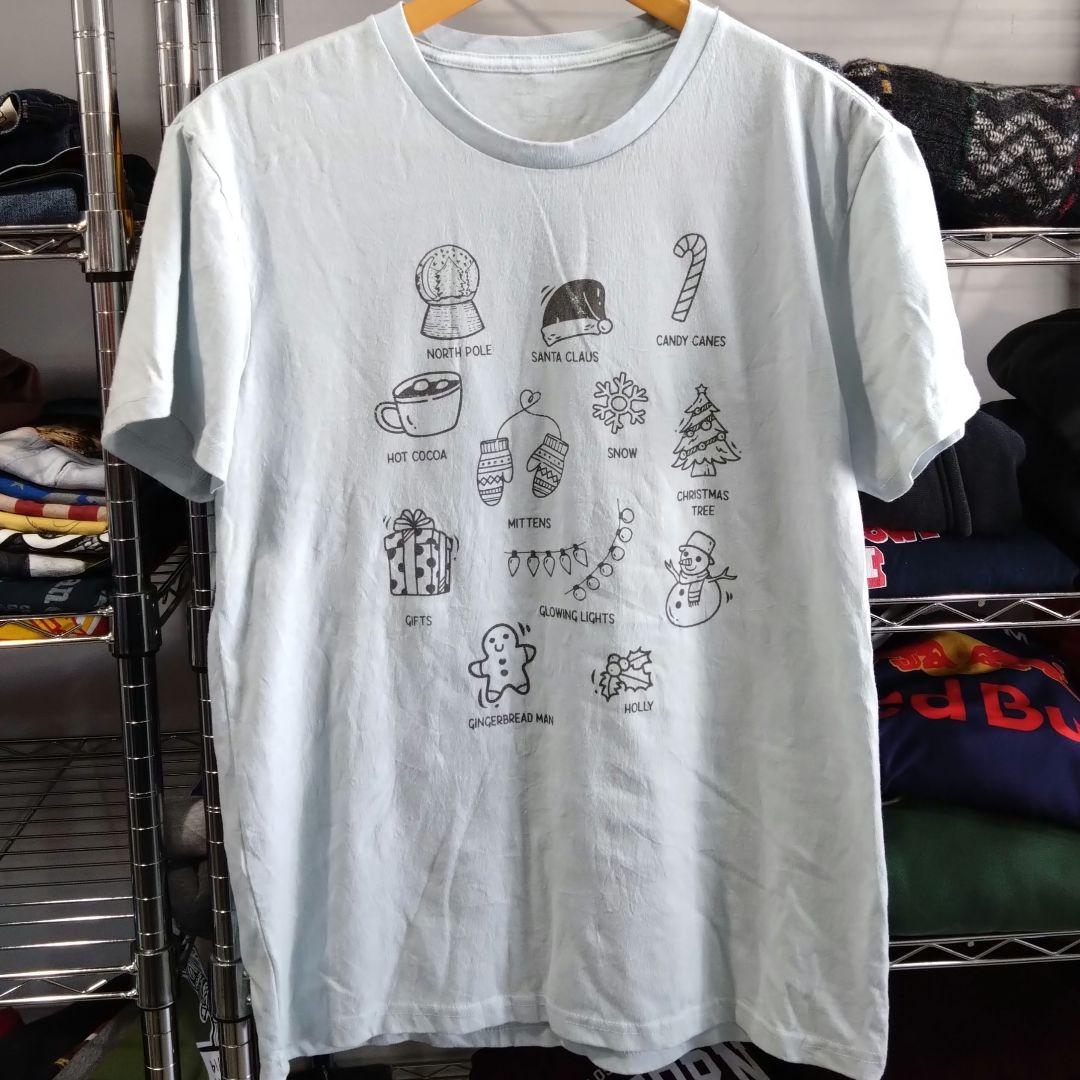 USA古着 クリスマス アメカジTシャツ 薄い水色