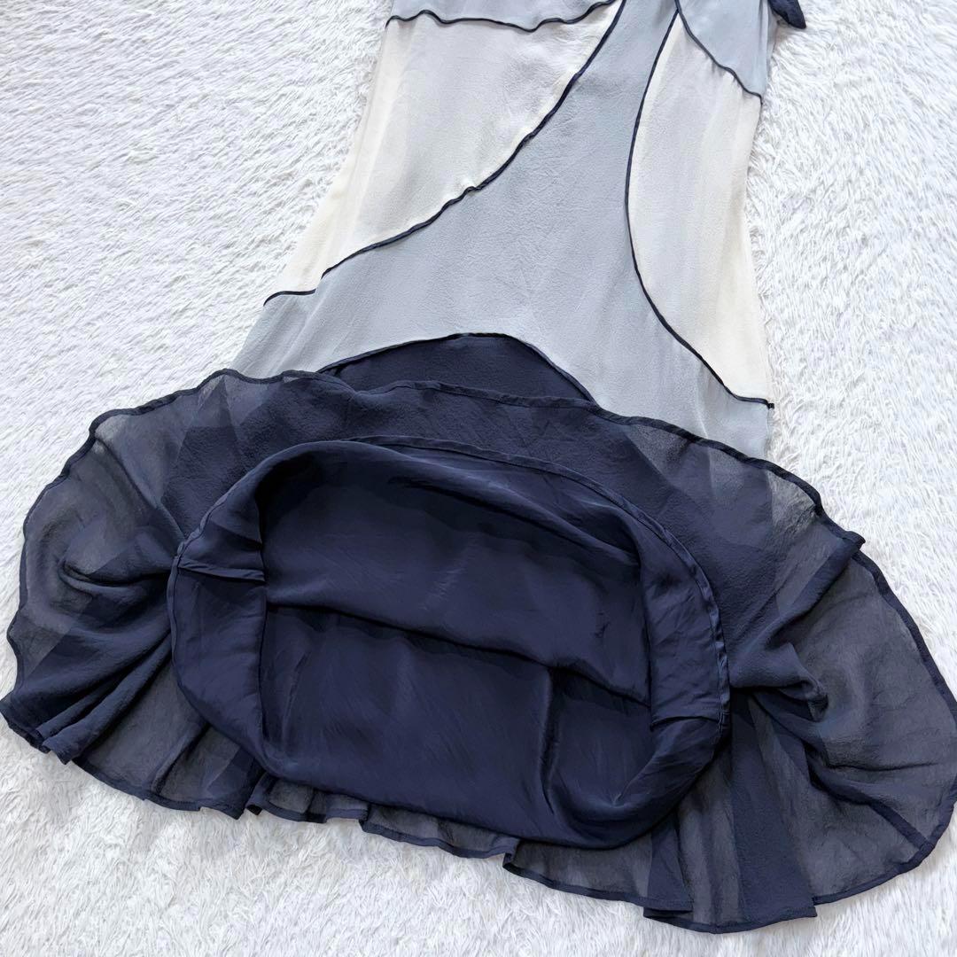 【美品】マックスマーラ シフォン 配色 ワンピース 肩リボン 上品 リゾート