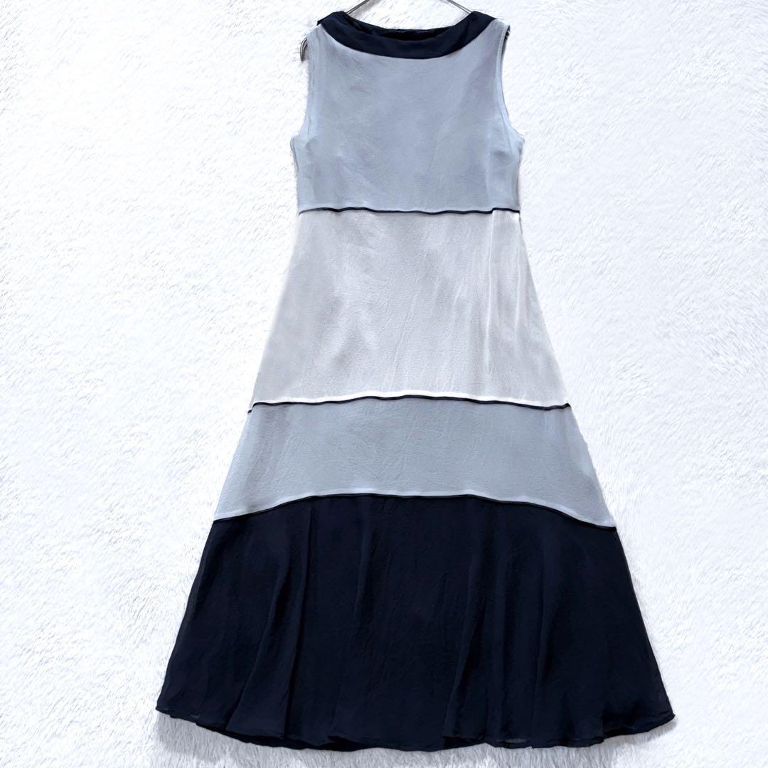 【美品】マックスマーラ シフォン 配色 ワンピース 肩リボン 上品 リゾート