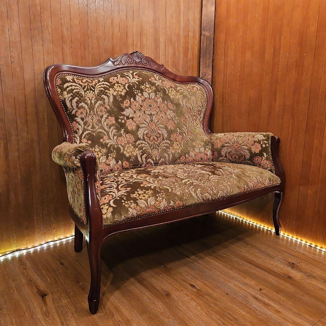 イタリア製 ヴィンテージ ハイバック ソファ 金華山織 ２人掛け イタリア製 ヴィンテージ ハイバック ソファ 金華山織 2人掛け