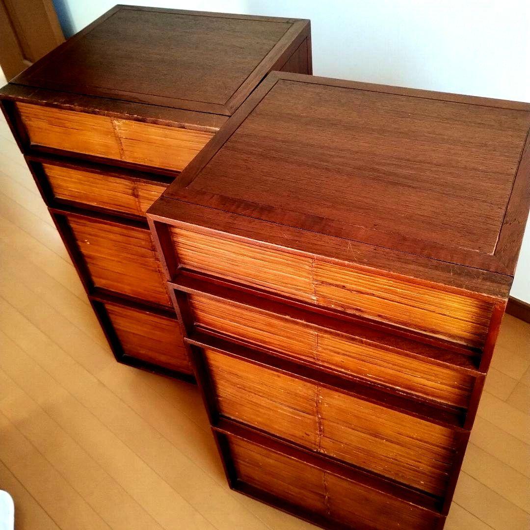 アジアン家具 4つ段引き出しチェスト　2セット ブラウン