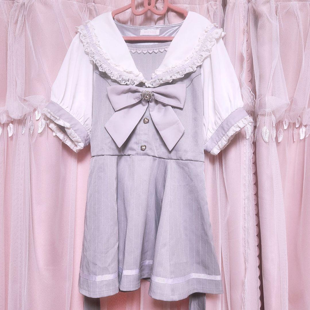 LIZLISA セーラーカラーセットアップ グレー 半袖