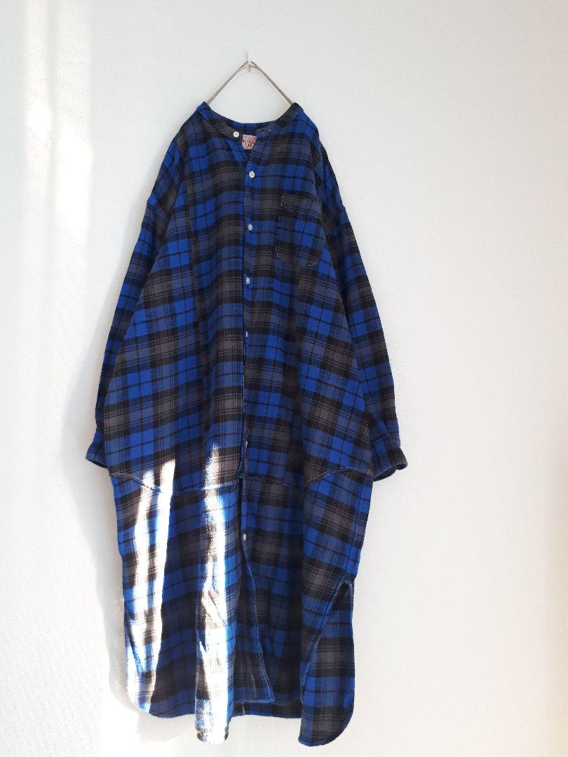 denim dungaree ノーカラー チェック マキシワンピース 02