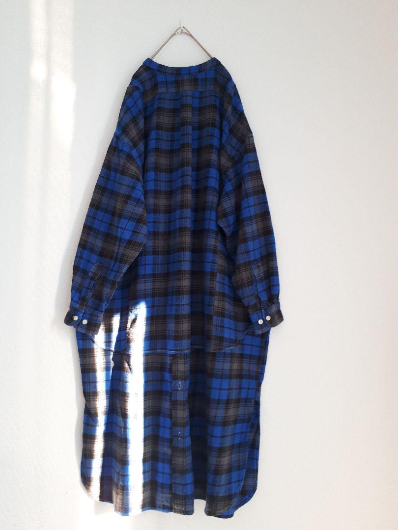 denim dungaree ノーカラー チェック マキシワンピース 02