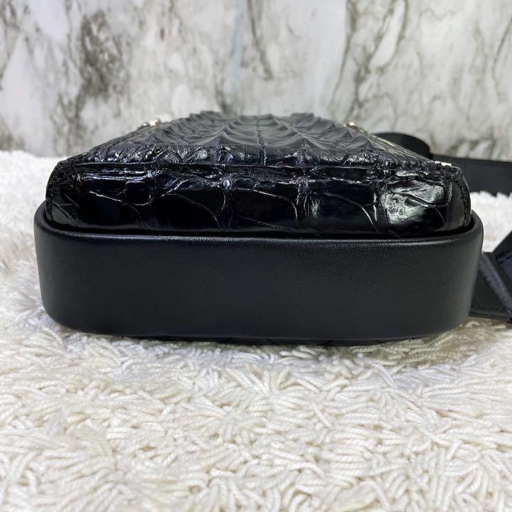 クロコダイル ワニ革 レザー 黒色 ブラック. WoxwZ-m61580369625 ショルダー ボディ バッグ 本物 限定品新作