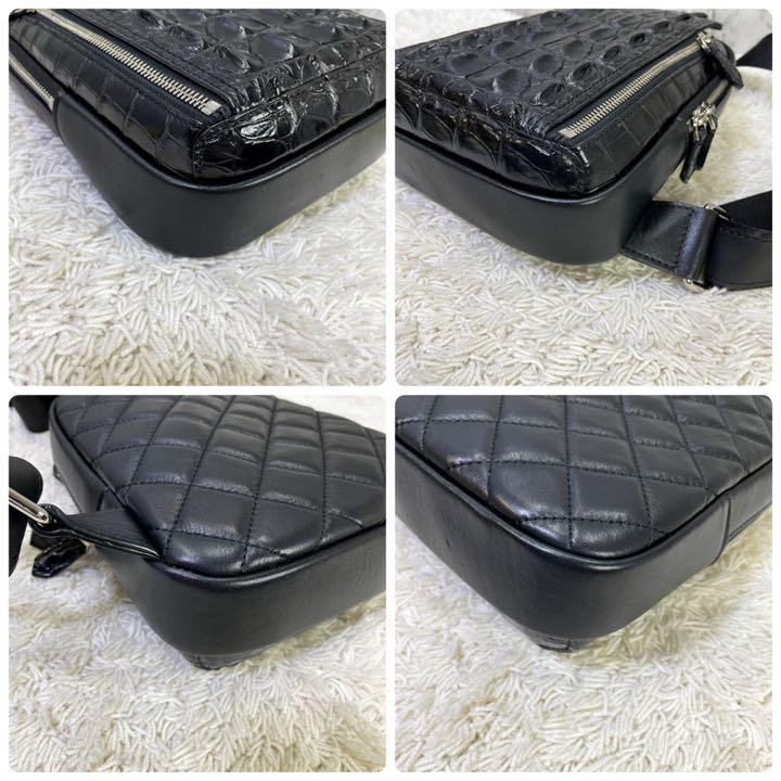 クロコダイル ワニ革 レザー 黒色 ブラック. WoxwZ-m61580369625 ショルダー ボディ バッグ 本物 限定品新作
