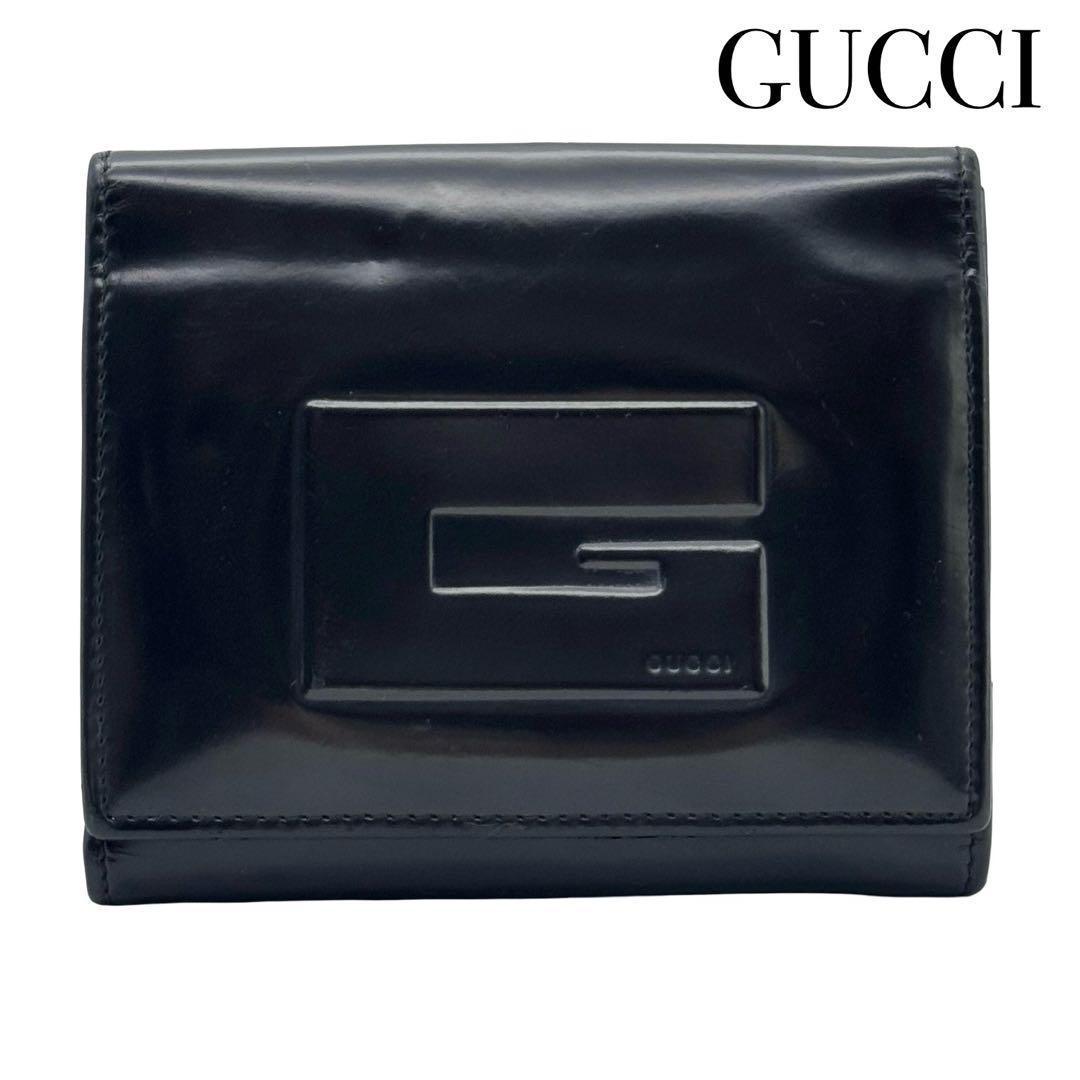 GUCCI グッチ Gロゴ ブラックレザー 黒 二つ折り財布 メンズ レディース