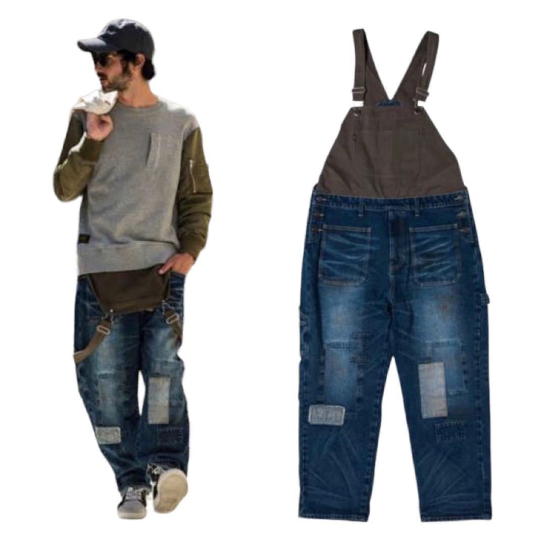 W88cm グラム glamb ワイドデニム オーバーオール S〜MサイズS glamb