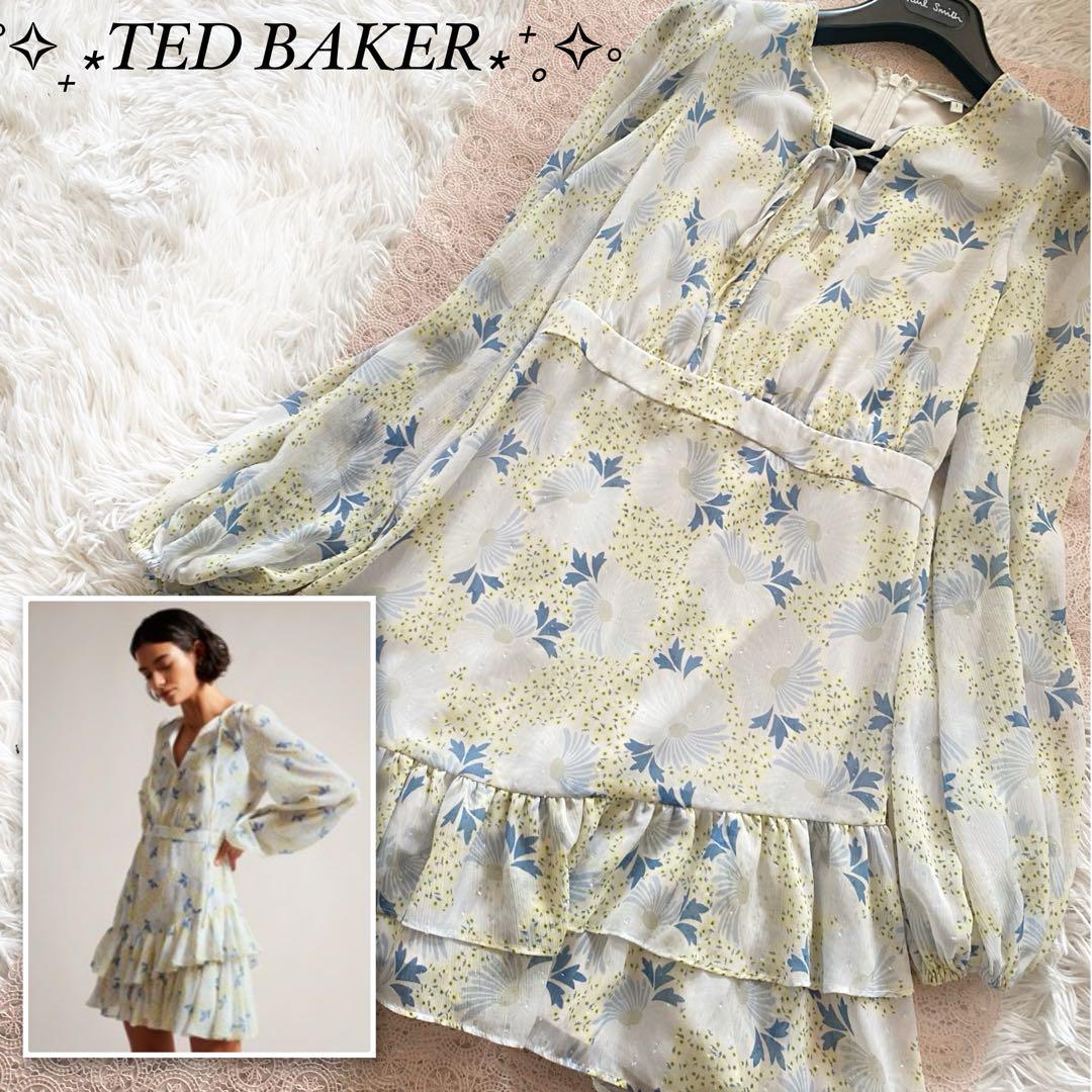 テッドベイカー　ワンピース　花柄　フラワー　シフォン　透け感　フリル